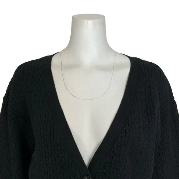 Alice + Olivia Zelina Deep V Cardigan Sweater M Black Cropped Cable Knit - Picture 7 of 12